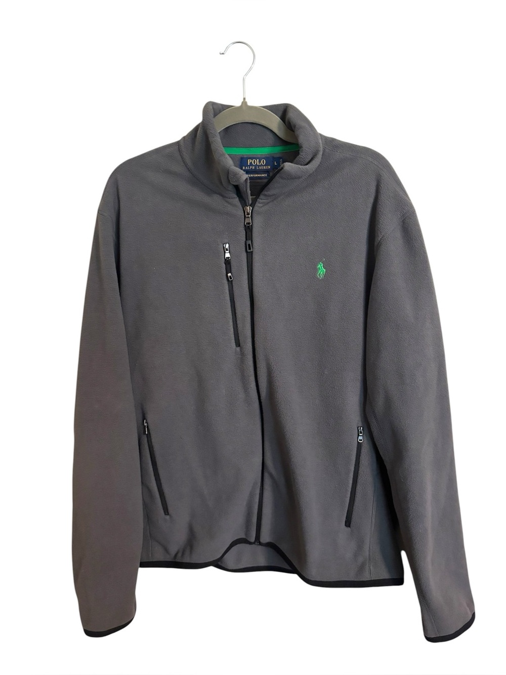 Polo Ralph Lauren Performance Gray‎ Green Full Zip Fleece Jacket Large